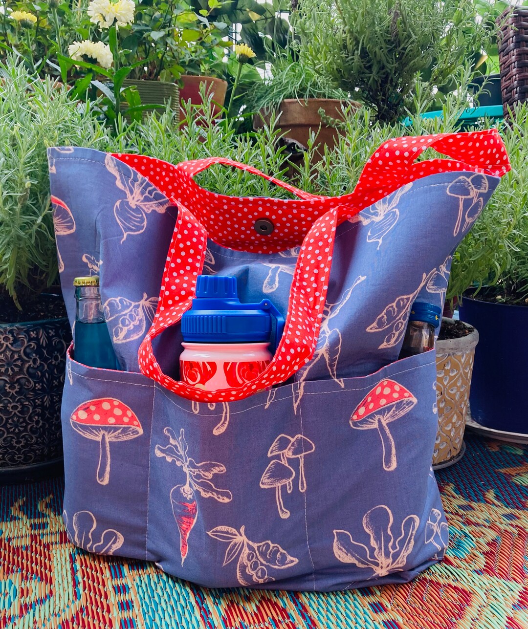 Large Shopping Sewing Beach Etc Bag With 5 Pockets Snap Etsy