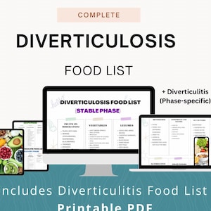 Diverticulosis Food List, Diverticulitis Diet, Diverticulosis Diet Food Chart Meal Plan, High-Fiber Diet, Gut Health Food Guide Grocery List