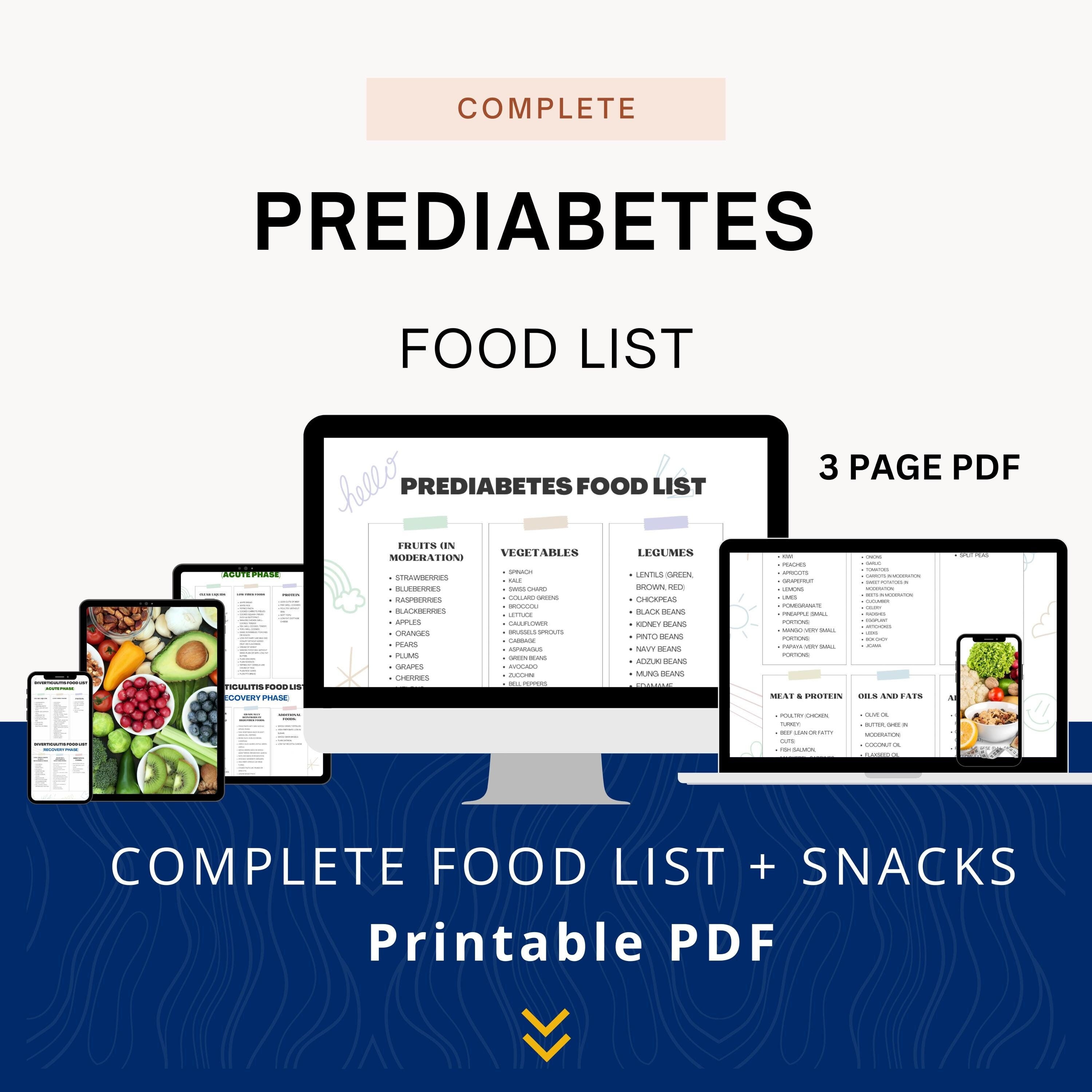 Pre Diabetic Food List Prediabetes Diet Food Chart Printable PDF Etsy