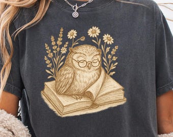 Book Lover Shirt, Librarian t-shirt, Owl Book Shirt, Bookworm Gift Idea, Reading Teacher Tee, Comfort Colors Book Shirt, Gift for Reader