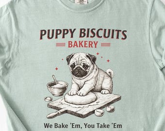 Comfort Colors Funny Pug Shirt, Dog Owner Tee, Cute Dog Baking TShirt, Puppy Biscuit Bakery T, Dog Lover Gift, Funny Dog Tee