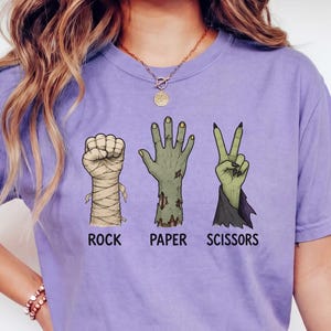 Comfort Colors Monster Rock Paper Scissors t-shirt,  Spooky Season Fall Tshirt, October Graphic Tee, Halloween Shirt