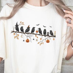 Comfort Colors Black Crow Halloween t-shirt, Cute Spooky Season Fall Tshirt, October Tee Woman, Halloween Bird Top, Halloween Shirt Women