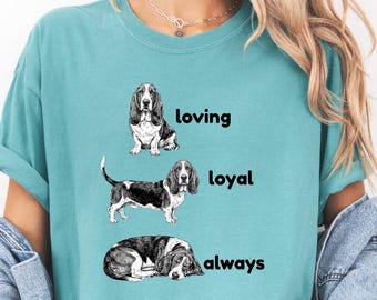 Basset Hound Shirt, Vintage Basset Dog TShirt, Basset Lover Gift, Dog Mom Top, Basset Hound Art T, Cute Dog t-shirt, Comfort Colors Tee