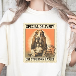 Basset Hound Shirt, Sweet & Stubborn Comfort Colors Tee, Basset Hound Mom Gift, Cute Basset Dog Lover T-Shirt, Cute Stamp Style Dog t-shirt