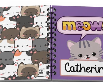 Diario personalizado con espiral y diseño de gato para amantes de los gatos, cuaderno de escritura personalizado con diario de gato para niños y adolescentes, diario personal, cuaderno de bocetos.