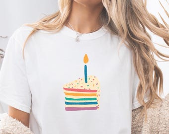 Birthday Cake Adult Shirt,  Birthday Cake Top, Birthday Party TShirt, Colorful Cake and Candle T-Shirt, Women Birthday Tee