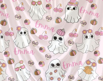 Benutzerdefinierte rosa Groovy niedliche Geist-Decke, personalisierte Oktober Herbst rosa Geist-Wurf, Halloween weiche, gemütliche Kinderdecke, Halloween-Geschenk-Decke