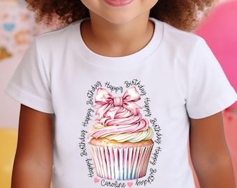 Custom Cupcake Birthday Girl T-Shirt: Personalized Name Party Tee