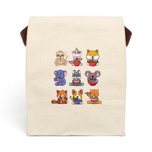 Canvas Lunch Bag Cute Animals Eating Ramen Bag With Strap Noodle Animals Lunch Bag Cute School Washable Lunch Bag Reusable Office Lunch Sack