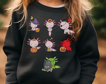 Kids Axolotl Halloween Sweatshirt, Axolotl Lover Shirt, Youth Axolotl Halloween Costume Sweatshirt, Halloween Sweatshirt, Fall Sweatshirt