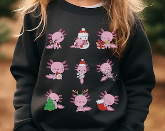 Kids Christmas Axolotl Lover Sweatshirt Gift, Axolotl Lover Christmas Sweatshirt, Axolotl Lover Shirt, Kids Christmas Axolotl Sweatshirt