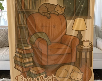 Cat Book Lover Blanket, Book Cat Gift Blanket, Reading Nook Throw with Cats, Cat Mom Gift, Book Lover Reading Throw, Booknook Decor