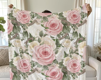 Personalized Blanket, Custom Grandma Gift, Floral Rose Throw Blanket, Gift for Grandma, Nana Blanket, Mothers Day Gift, Cozy Floral Blanket