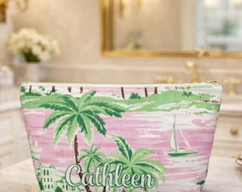 Aangepast accessoirezakje, gepersonaliseerde make-uptas, preppy make-uptasje, aangepaste naamreistas, cadeau bruidsmeisje, toilettas strandliefhebber