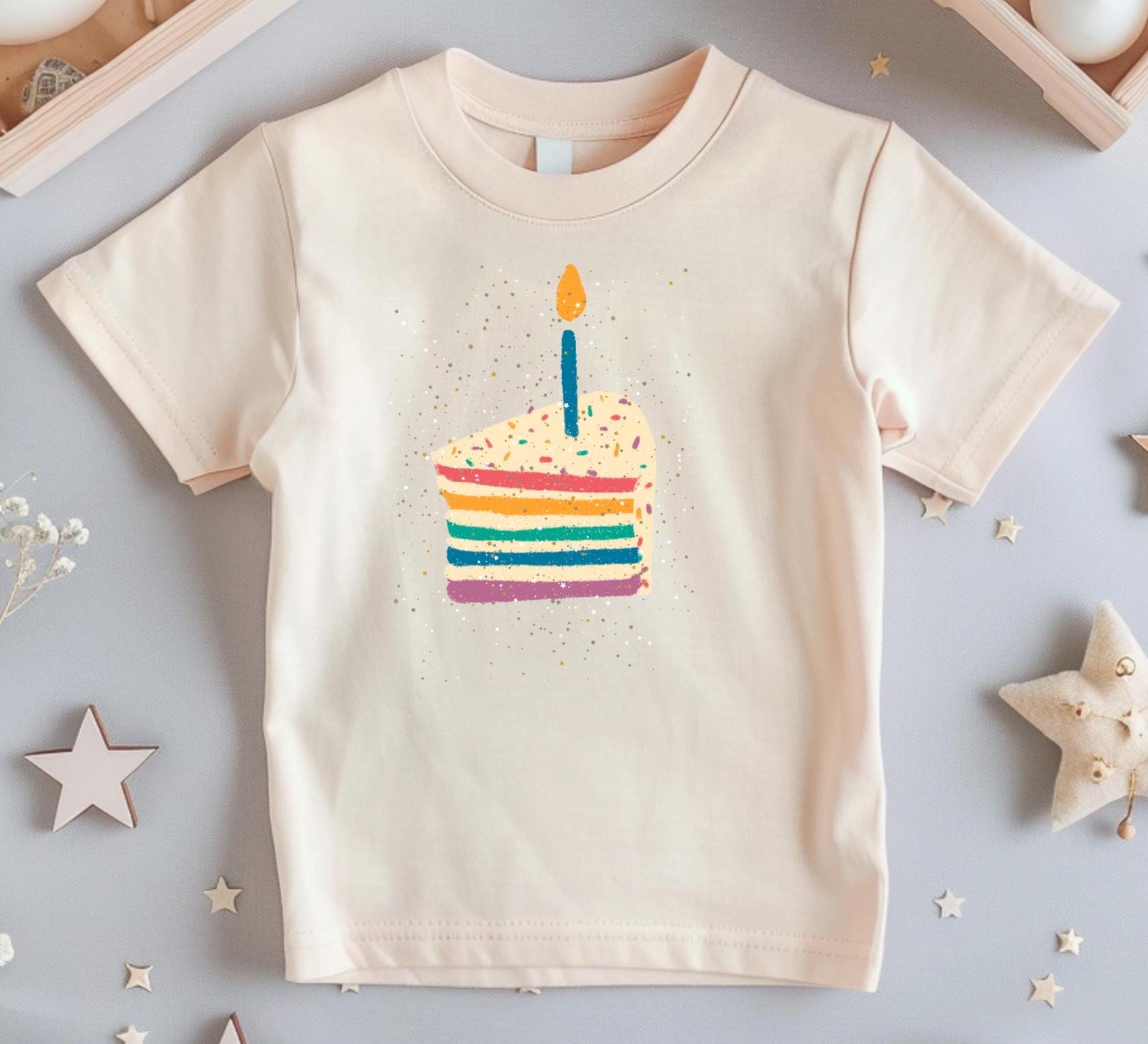 Birthday Cake Shirt, Birthday Cake Glitter Top, Birthday Party TShirt, Colorful Cake and Candle T-Shirt, Girl Birthday Tee