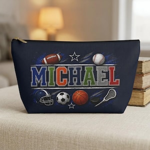 Custom Sports Pencil Pouch, Personalized Pencil Case, Back to School Gift, Zipper Pouch, Custom Name School Supplies Bag