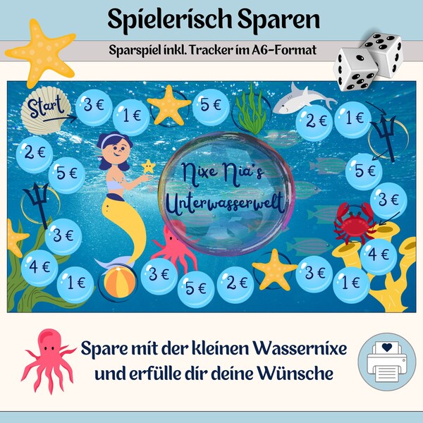 Sparspiel mehr Geld sparen Würfel Sparchallenge Sparspiel Budget Planer A6 Binder Umschlagmethode Sparen Sofort Download