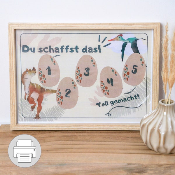 Countdown Tafel für Geburtstag Windelfrei Kindergarten im Dinosaurier Design, zum Ausdrucken als PDF