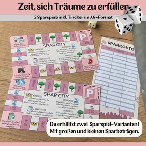 Sparspiel Sparziele erreichen Spaß Sparspiel Würfel Sparchallenge Sparen Budget Planer A6 Binder Umschlagmethode Sparen Sofort Download