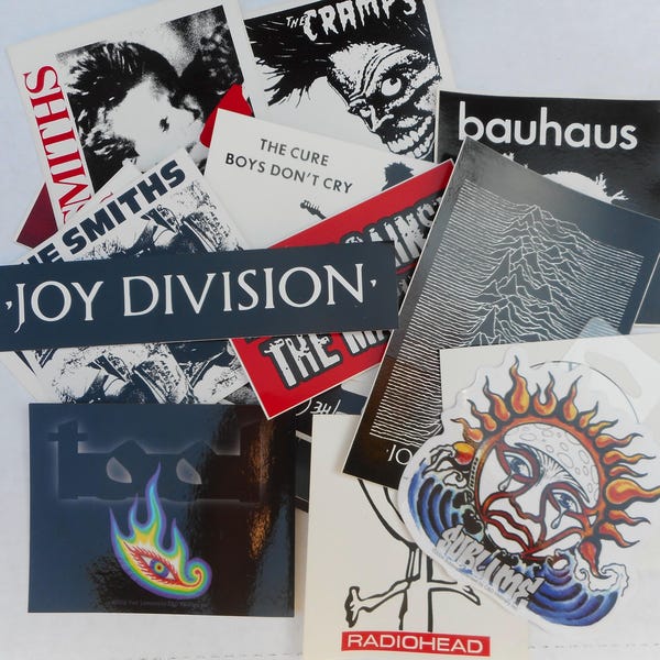 20 Post Punk Stickers - Joy Division, The Smiths, Cure, Radiohead, Tool, Cramps, Bauhaus, Sublime, etc.