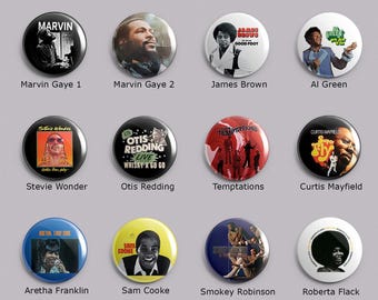 12 Classic Soul Pins, Badges, Buttons - 1.25" in diameter