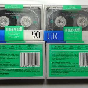 4 Maxell UR 90 Minute Cassette Tapes. Still brand new in shrink.