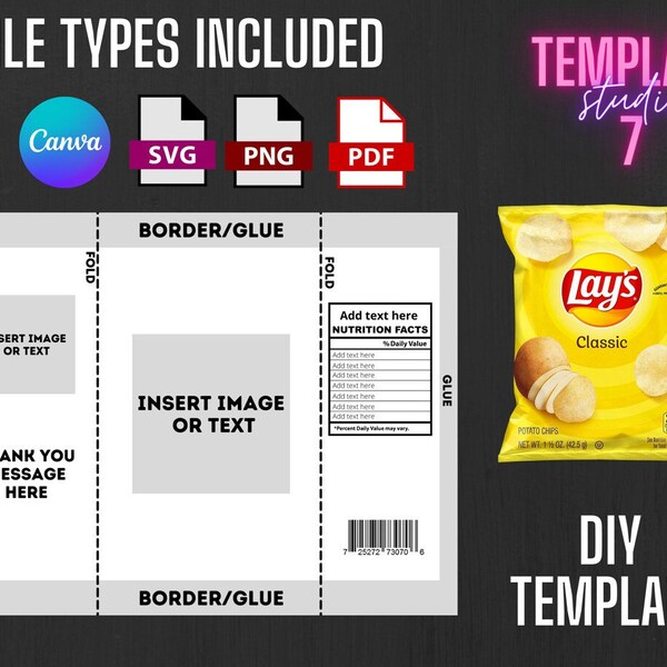 EDITABLE Chip Bag Template, Chip Bag Template Canva, Chip Bag Nutritional Label, Chip Bag Template Thank You, Custom Chip Bags, Chip Label