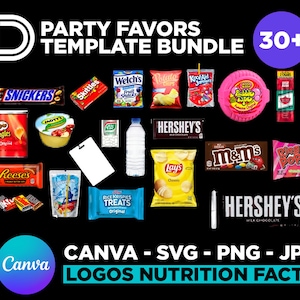 Party Favor Template Bundle 36, Save Bundle,Chip bag,template, Water bottle label, Juice pouch label,Chocolate bar wrapper,Ring Pop Template