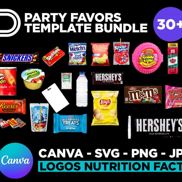 Party Favor Template Bundle 36, Save Bundle,Chip bag,template, Water bottle label, Juice pouch label,Chocolate bar wrapper,Ring Pop Template