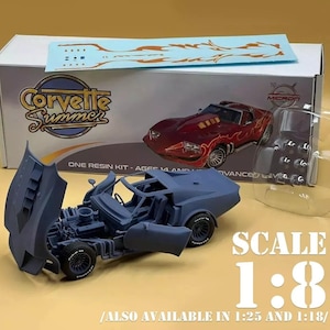 1:8 Large Scale Corvette Summer Complete Resin Model Kit with Engine, Decals, Clear Parts and Rubber Tires  - 23x8.6in