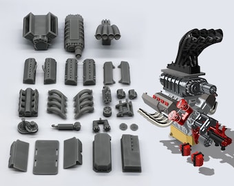 Top Fuel HEMI Billet Supercharged Engine Kit | Scales 1/24 1/25 1/18 1/16 Motor For Drag Muscle Diecast Model Cars
