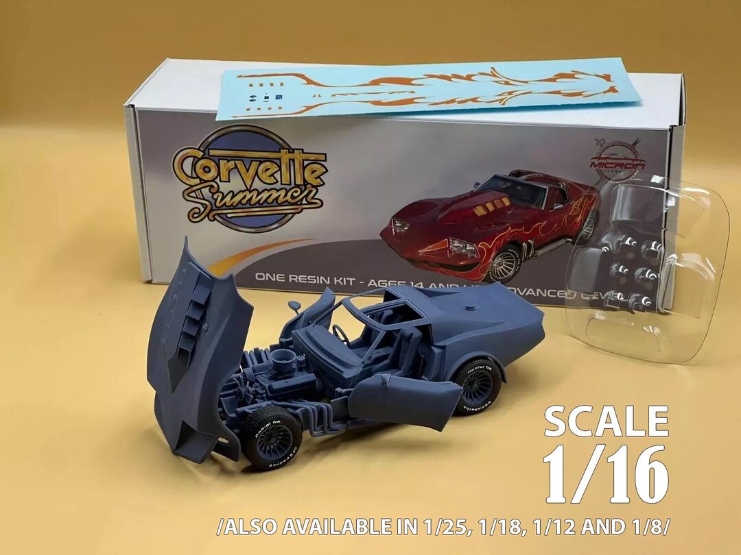 1:16 Corvette Summer Resin Model Kit With Decals, Rubber