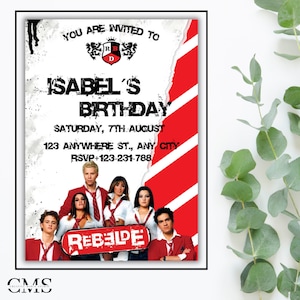 RBD Digital Invitation,Rebelde Birthday Party Invitation,Rebelde Invitation,Rebelde Birthday Invitation.