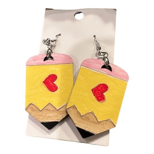 Pencil Dangle Earrings, teacher earrings, hand painted, Back to School