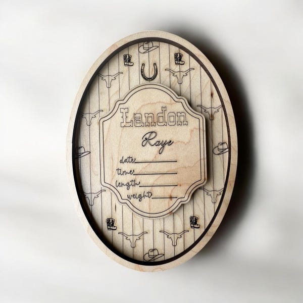 Rustic Western Baby Announement Sign-Personalized Wood Birth Stat Plaque, Handmade
