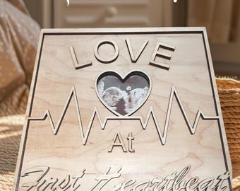 Love at First Heartbeat with 4 layers for Laser Engraving (For a Sonogram, Birth Picture or a loved one). SVG, Lightburn, Adobe AI, PNG