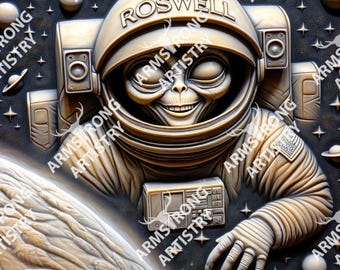 Roswell Alien floating in space (Best for Slate/Wood Coasters/Sublimation)