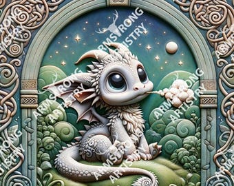 Baby Dragon in a fantasy background (Best for Slate/Wood Coasters/Sublimation)