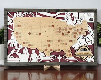 Personalized NBA Stadium Travel Map: Basketball Fan Gift