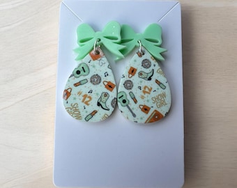 Showgirl Dangle Earrings: Mint Bow, Concert & Era's Tour Inspired