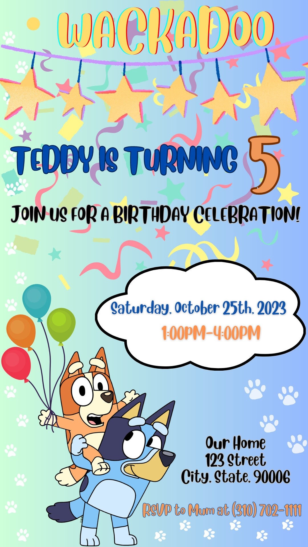 Editable Bluey Birthday Invitation, Bluey and Bingo Birthday, Bluey ...