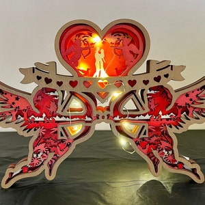 3D Wooden Cupid Desktop Decoration for Lovers with LED light