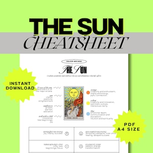 Folha de dicas do Tarô do Sol - PDF A4 detalhado | Significados verticais e invertidos, símbolos, numerologia | Download instantâneo