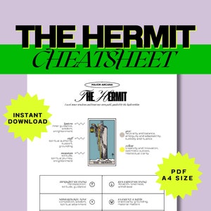 The Hermit Tarot Cheat Sheet - Detailed A4 PDF | Upright & Reversed Meanings, Symbols, Numerology | Instant Download