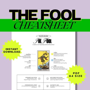 The Fool Tarot Cheat Sheet - PDF A4 detallado / Significados verticales e invertidos, símbolos, numerología / Descarga instantánea