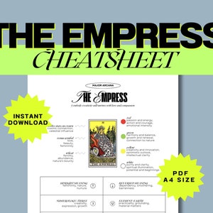 The Empress Tarot Cheat Sheet - Detailed A4 PDF | Upright & Reversed Meanings, Symbols, Numerology | Instant Download