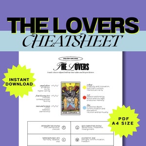 The Lovers Tarot Cheat Sheet - Detailed A4 PDF | Upright & Reversed Meanings, Symbols, Numerology | Instant Download