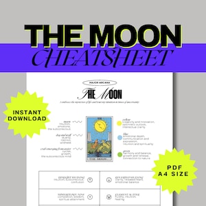 The Moon Tarot Cheat Sheet - Detailed A4 PDF | Upright & Reversed Meanings, Symbols, Numerology | Instant Download