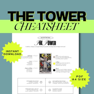 La hoja de trucos del Tarot de la Torre - PDF A4 detallado / Significados verticales e invertidos, símbolos, numerología / Descarga instantánea